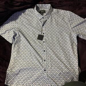 Brand new Kenneth Cole White & Blue Patterned Button-Up Shirt XXL
